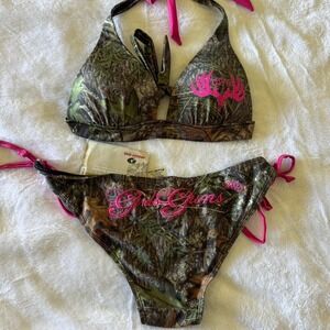 Y2K vintage Girls With Guns pink camouflage bikini set f